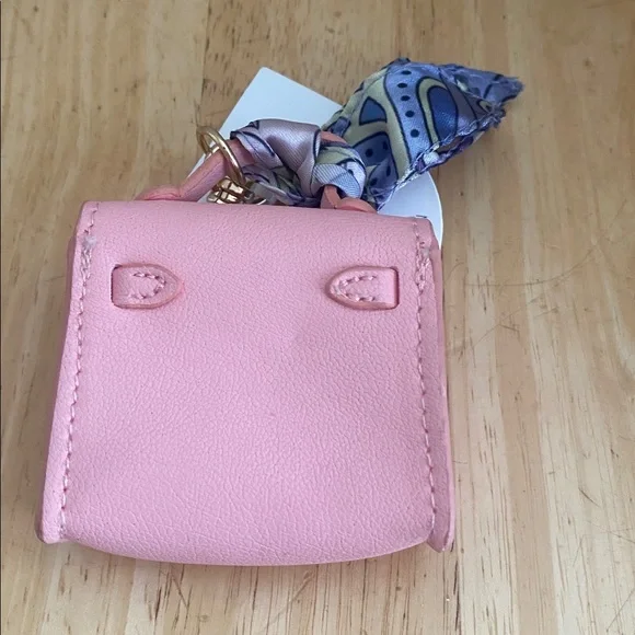 Pink Mini Bag Charm with turn lock and small scarf NWT Can use for airpods, cash - Picture 5 of 5